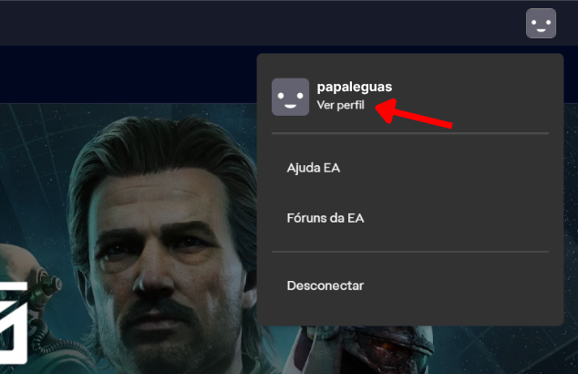 Menu suspenso do perfil com o botão Ver perfil